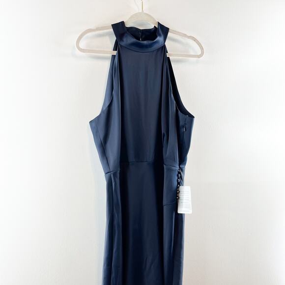 WAYF Halter Neck Sleeveless Slit Maxi Formal Gown Navy Blue XL - Picture 9 of 11